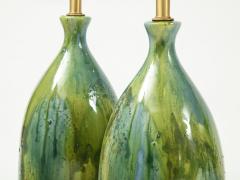 French Mid Century Green Blue Ceramic Lamps - 1502604