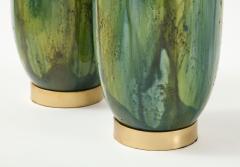 French Mid Century Green Blue Ceramic Lamps - 1502605