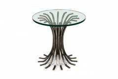 French Mid Century Hourglass Form Iron Slat And Circular Glass Occasional Table - 3170885