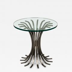 French Mid Century Hourglass Form Iron Slat And Circular Glass Occasional Table - 3179085