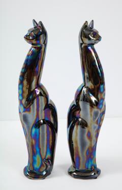 French Mid Century Iridescent Glazed Cat Figures - 1576117