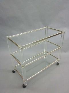 French Mid Century Modern 3 Tier Lucite Nickel Bar or Dessert Cart - 1781728