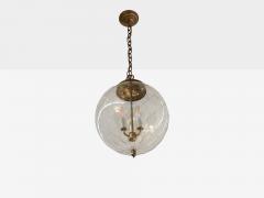 French Mid Century Modern Brass Blown Glass Globe Pendant Lights 1950s - 4207875