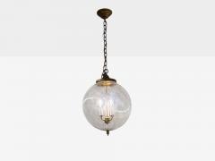 French Mid Century Modern Brass Blown Glass Globe Pendant Lights 1950s - 4207876