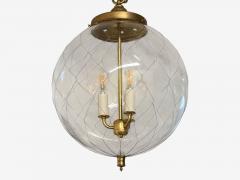 French Mid Century Modern Brass Blown Glass Globe Pendant Lights 1950s - 4207877
