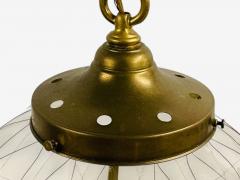 French Mid Century Modern Brass Blown Glass Globe Pendant Lights 1950s - 4207879