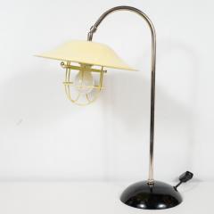 French Mid Century Modern Chrome and Lemon Cream and Black Enamel Table Lamp - 1483822