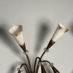 French Mid Century Modern Five Arm Sconces Brass Crystal France 1950s - 3535593
