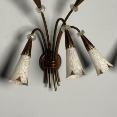 French Mid Century Modern Five Arm Sconces Brass Crystal France 1950s - 3535594