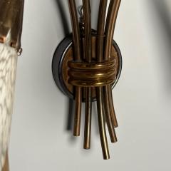 French Mid Century Modern Five Arm Sconces Brass Crystal France 1950s - 3535595