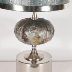 French Mid Century Modern Handmade Painted Table Lamp with Nickel Fittings - 1484035