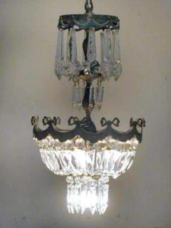 French Mid Century Modern Neoclassical Crystal and Silvered Bronze Chandelier - 1776218