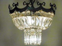 French Mid Century Modern Neoclassical Crystal and Silvered Bronze Chandelier - 1776219