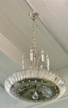 French Mid Century Modern Neoclassical Nickel and Crystal Chandelier Pendant - 1723143