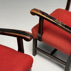 French Mid Century Modern Occasional Arm Chairs Wood Boucle France 1980s - 3948738