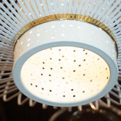 French Mid Century Modern Sculptural Perforated Enamel and Brass Chandelier - 1459791