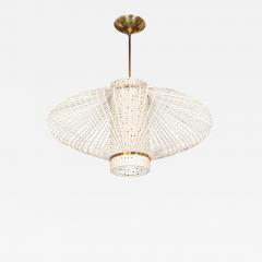 French Mid Century Modern Sculptural Perforated Enamel and Brass Chandelier - 1461808