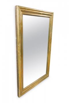 French Mid Century Rectangular Ogee Brass Veneer Bistro Wall Mirror - 4172016