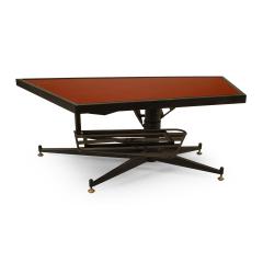 French Mid Century Red Glass and Black Metal Coffee Table - 4710674