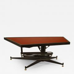French Mid Century Red Glass and Black Metal Coffee Table - 4710707