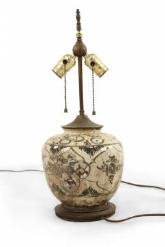 French Mid Century Table Lamp with 18th Century Persian Black and Beige Vase - 4170960