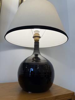 French Midcentury Black Glazed Ceramic Table Lamp Signed B Aoustin circa 1960 - 4601506
