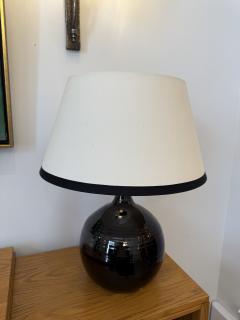 French Midcentury Black Glazed Ceramic Table Lamp Signed B Aoustin circa 1960 - 4601507