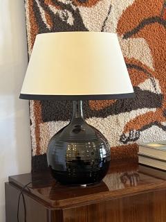 French Midcentury Black Glazed Ceramic Table Lamp Signed B Aoustin circa 1960 - 4601511