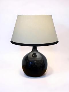 French Midcentury Black Glazed Ceramic Table Lamp Signed B Aoustin circa 1960 - 4601600