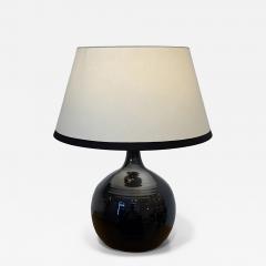 French Midcentury Black Glazed Ceramic Table Lamp Signed B Aoustin circa 1960 - 4601602