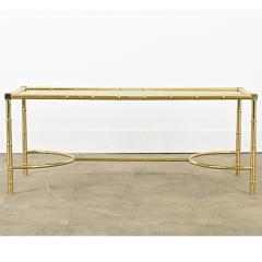 French Midcentury Brass Glass Faux Bamboo Coffee Table - 4249729