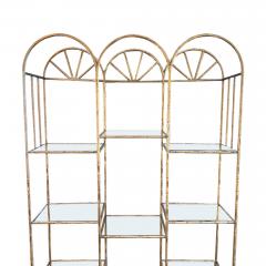 French Midcentury Faux Bamboo Brass and Glass Shelves - 3227926