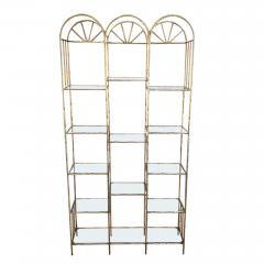 French Midcentury Faux Bamboo Brass and Glass Shelves - 3227928