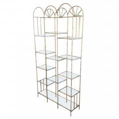 French Midcentury Faux Bamboo Brass and Glass Shelves - 3227929