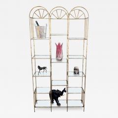 French Midcentury Faux Bamboo Brass and Glass Shelves - 3230426