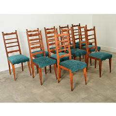 French Midcentury Set of 11 Ladderback Dining Chairs - 4097314