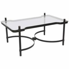 French Modern Iron Brass and Glass Low Table Jacques Adnet - 4172020