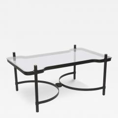 French Modern Iron Brass and Glass Low Table Jacques Adnet - 4204768