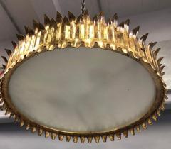 French Modern Neoclassical Gilt Iron Crown or Sunburst Flush Mount or Pendant - 1707481