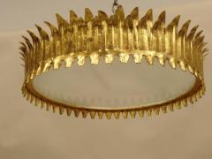 French Modern Neoclassical Gilt Iron Crown or Sunburst Flush Mount or Pendant - 1707482