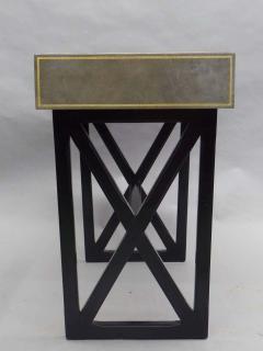 French Modern Neoclassical Leather Desk or Writing Table with X Frame Base - 1799531