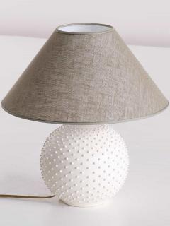 French Modern Sphere Table Lamp in White Textured Ceramic 1950s - 2261382