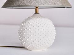 French Modern Sphere Table Lamp in White Textured Ceramic 1950s - 2261384