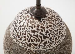 French Moderne Enamel Glaze Ceramic Lamp Mottled Design Parchment Shade 1940s - 2458651