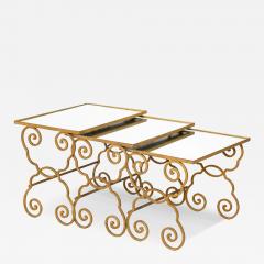 French Moderne Gilded Iron Set of Three Nesting Tables ca 1950s - 4504323