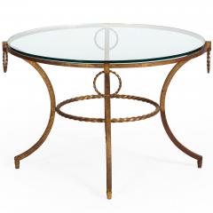 French Modernist Gilded Wrought Iron Glass Coffee Accent Table ca 1950s - 4501951