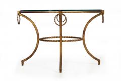 French Modernist Gilded Wrought Iron Glass Coffee Accent Table ca 1950s - 4501953