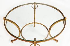 French Modernist Gilded Wrought Iron Glass Coffee Accent Table ca 1950s - 4501954