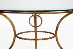 French Modernist Gilded Wrought Iron Glass Coffee Accent Table ca 1950s - 4501956