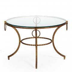 French Modernist Gilded Wrought Iron Glass Coffee Accent Table ca 1950s - 4504269